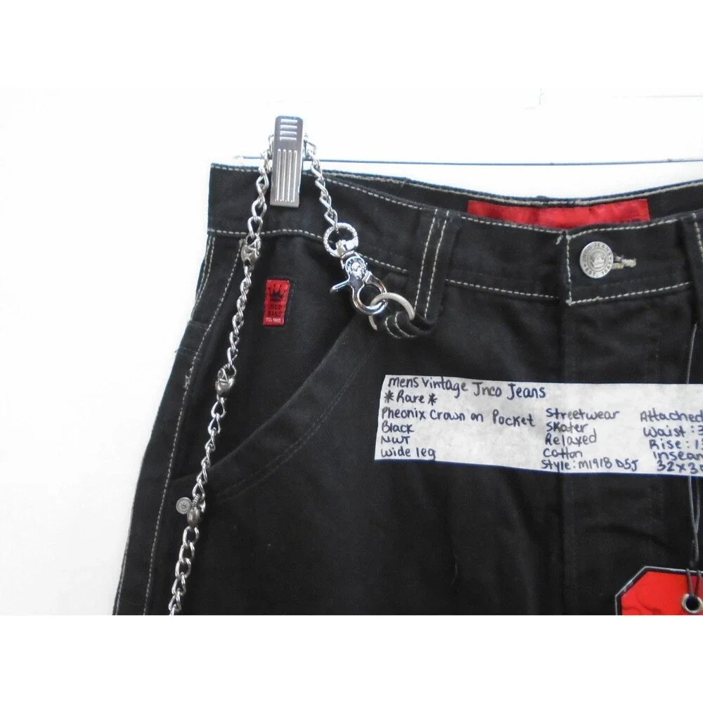 NWT VTG JNCO Phoenix Crown Wide Leg Jeans Black Baggy Rave Skater Y2K Mens 32x30